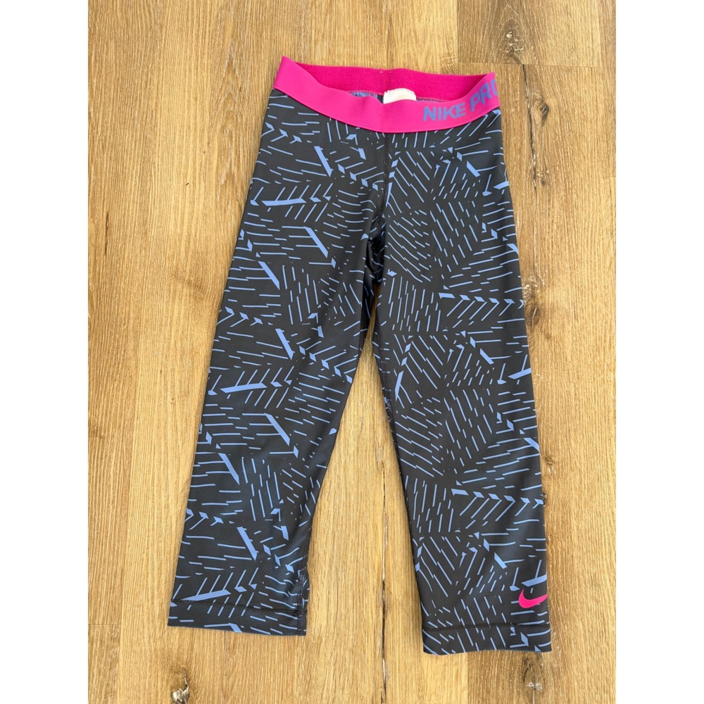 Nike Pro Womens XS Capri Leggings Grey Pink‎ Geometric Abstract Print 689023-429